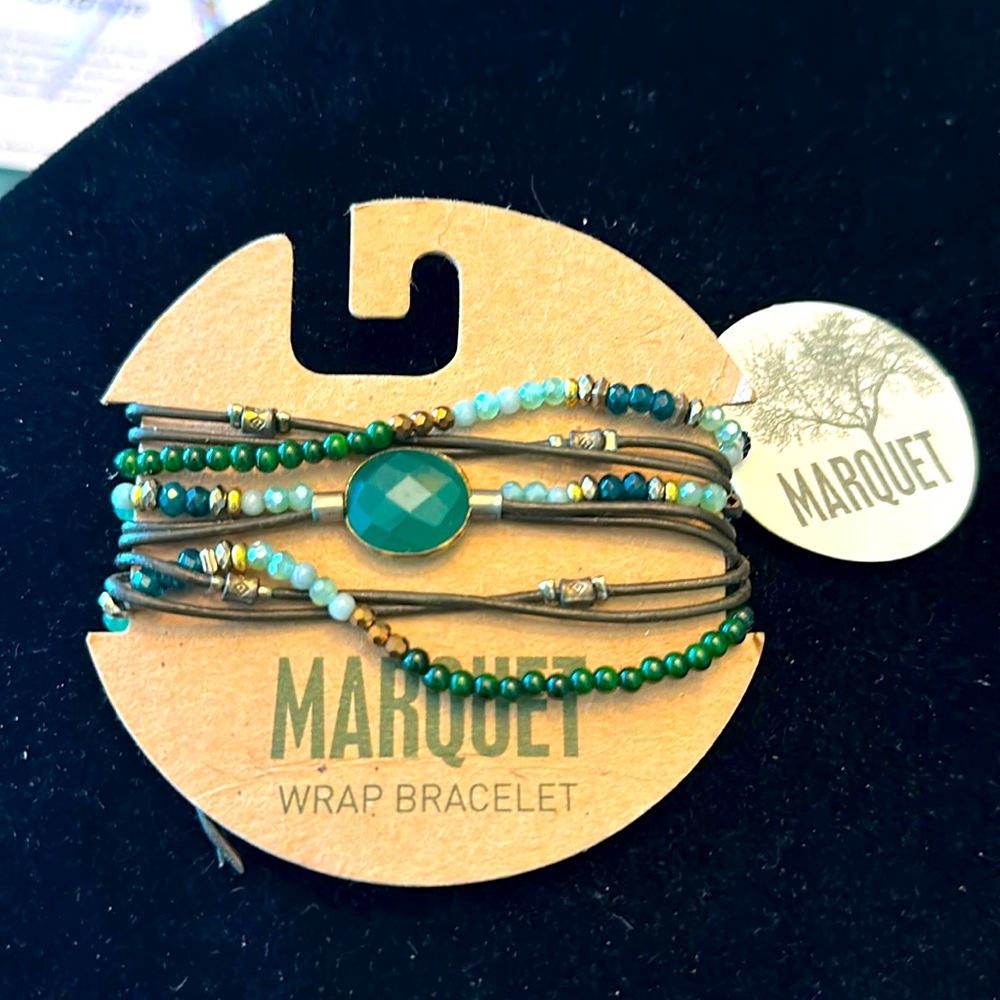 Marquet wrap bracelet semiprecious beads handmade in Thailand green faceted oval